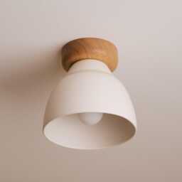 White Small Element Flush Mount Ceiling Light in Ceramic & Oak - thumbnail 4