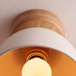 White Small Element Flush Mount Ceiling Light in Ceramic & Oak - thumbnail 3