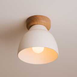 White Small Element Flush Mount Ceiling Light in Ceramic & Oak - thumbnail 2