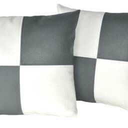 "2 Grey & White Check Faux Leather Cushion Covers 16"" 18"" 20" - thumbnail 3