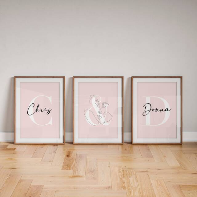 Personalised Couple Prints, Couple Initials, Couple Names, Bedroom Decor, Set Of 3 Gift, Bedroom Prints, Above Bed, Bedroom Wall Art - image 1