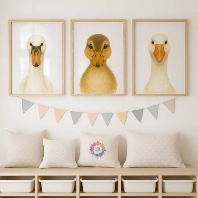 Woodland Nursery Prints - 30 Design Choices, Forest Animal Wall Art, Baby Bedroom Decor, Boys Girls Swan Goose Duck Print, Kids Room Poster - image 1