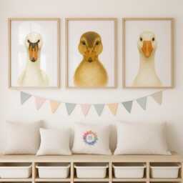 Woodland Nursery Prints - 30 Design Choices, Forest Animal Wall Art, Baby Bedroom Decor, Boys Girls Swan Goose Duck Print, Kids Room Poster - thumbnail 1