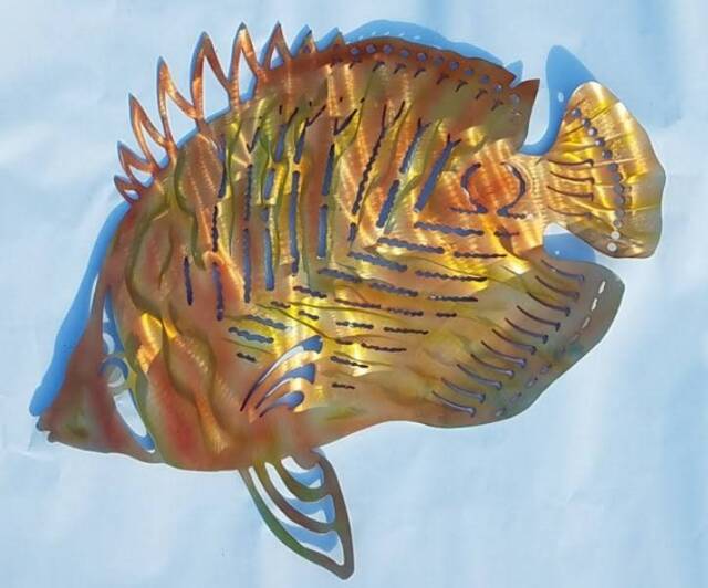 Metal Fish Wall Art, Butterfly Fish, Outdoor Angelfish Decor, Aluminum Ocean Beach House Pool Deck Art - image 1