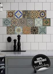 Spanish Talavera Tile Decals, Pack Of 24, Traditional Decor, Backsplash Decal, Removable, Peel & Stick, Ceramic #14T - thumbnail 1