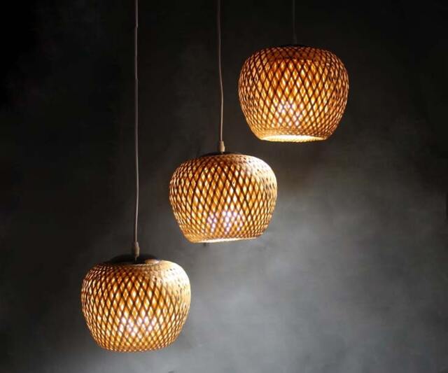 Handwoven Bamboo Chandelier Rustic Pendant Ceiling Light, 3 Lampshades - image 1