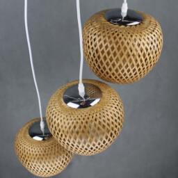 Handwoven Bamboo Chandelier Rustic Pendant Ceiling Light, 3 Lampshades - thumbnail 3
