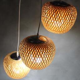Handwoven Bamboo Chandelier Rustic Pendant Ceiling Light, 3 Lampshades - thumbnail 2