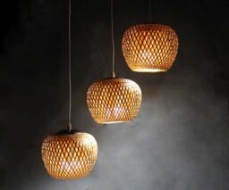 Handwoven Bamboo Chandelier Rustic Pendant Ceiling Light, 3 Lampshades