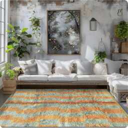 Moroccan Berber Rug, Green & Amber Shag Area Handwoven Beni Ourain Style Carpet, Large Bold Pattern Rug - thumbnail 4
