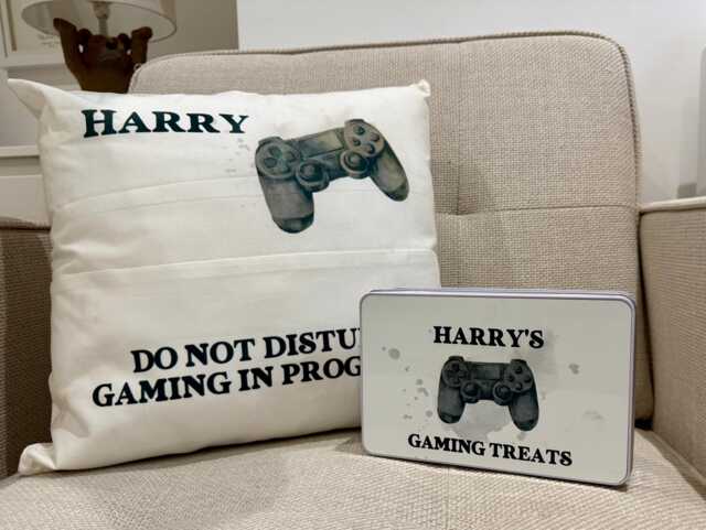 Personalised Gamer Cushion & Treat Tin Set - Do Not Disturb - image 1