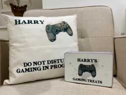 Personalised Gamer Cushion & Treat Tin Set - Do Not Disturb - thumbnail 1