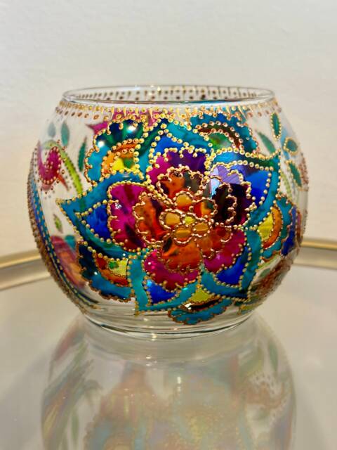 Glass Candle Holders Floral Hand Painted Personalized Holder Special Gift Candleholders - image 1