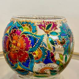 Glass Candle Holders Floral Hand Painted Personalized Holder Special Gift Candleholders - thumbnail 3
