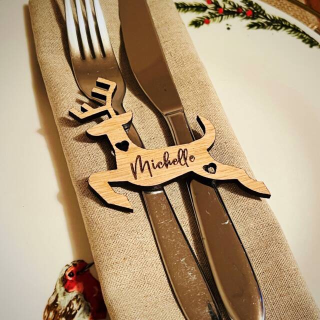 Christmas Personalised Reindeer Place Card Name Gift Tag, Personalized Table Decoration, Luxury Guest Name, Custom Placecard Silver - image 1