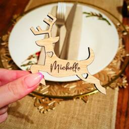 Christmas Personalised Reindeer Place Card Name Gift Tag, Personalized Table Decoration, Luxury Guest Name, Custom Placecard Silver - thumbnail 3