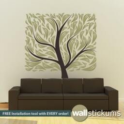 Tree Wall Decal Modern Trendy Square Design Living Room Bedroom Decor