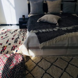 Moroccan Wool Throws With Fringes , Knit Design, Black Pattern Throw - thumbnail 4