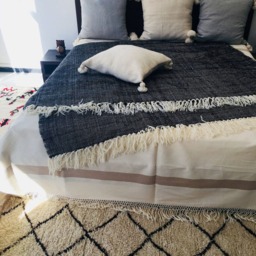 Moroccan Wool Throws With Fringes , Knit Design, Black Pattern Throw - thumbnail 3