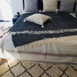Moroccan Wool Throws With Fringes , Knit Design, Black Pattern Throw - thumbnail 2