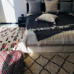Moroccan Wool Throws With Fringes , Knit Design, Black Pattern Throw
