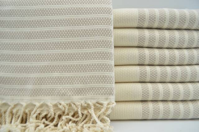 "Turkish Towel, Peshtemal Towel, Beach Towel, Beige & Cream Towel, 40""x70" - image 1