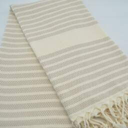 "Turkish Towel, Peshtemal Towel, Beach Towel, Beige & Cream Towel, 40""x70" - thumbnail 3