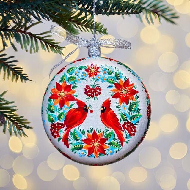 Cardinal Christmas Ornament, Red Bird Memorial Hand Painted Ukrainian Decor, Personalized Remembrance Father Loss Gift - image 1
