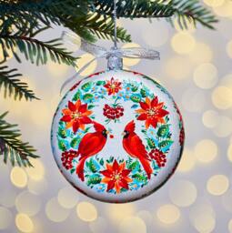 Cardinal Christmas Ornament, Red Bird Memorial Hand Painted Ukrainian Decor, Personalized Remembrance Father Loss Gift - thumbnail 1