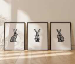 Hare Line Art Prints, Decor, Rabbit Gifts, Line Art, Art, Set Of Three, Posters - thumbnail 1