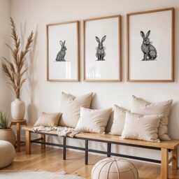 Hare Line Art Prints, Decor, Rabbit Gifts, Line Art, Art, Set Of Three, Posters - thumbnail 2