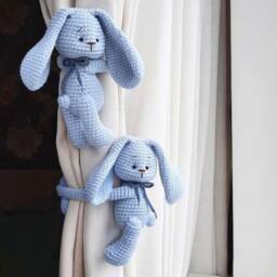 Bunny Curtain Tie Back Crochet Bunny Tiebacks Baby Nursery Decor Nursery Animal Baby Shower - thumbnail 2