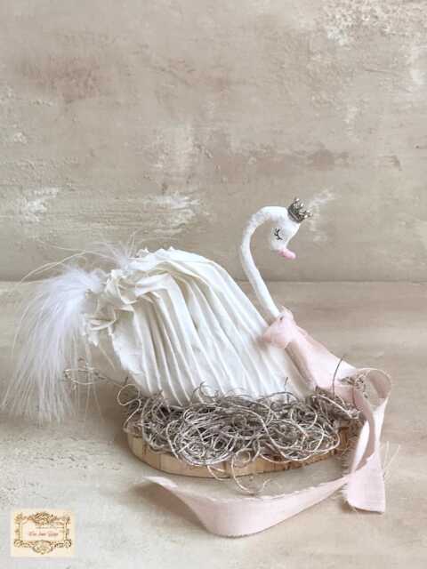 Fairytale Paper Swan With Crown On Wood Base & Moss , Cake Topper Nursery Decor Children's Room Decor, Ballet Party - image 1