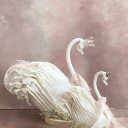 Fairytale Paper Swan With Crown On Wood Base & Moss , Cake Topper Nursery Decor Children's Room Decor, Ballet Party - thumbnail 4