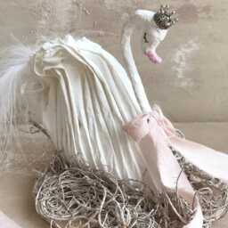 Fairytale Paper Swan With Crown On Wood Base & Moss , Cake Topper Nursery Decor Children's Room Decor, Ballet Party - thumbnail 3