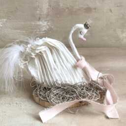 Fairytale Paper Swan With Crown On Wood Base & Moss , Cake Topper Nursery Decor Children's Room Decor, Ballet Party - thumbnail 2