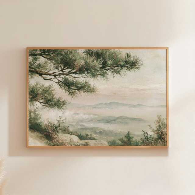 Mountain Meadow Poster, Pine Landscape Print, Nature Wall Art, Paper - image 1