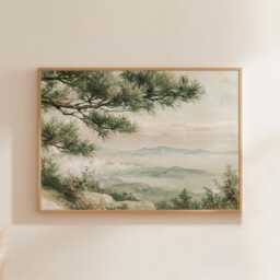 Mountain Meadow Poster, Pine Landscape Print, Nature Wall Art, Paper - thumbnail 1