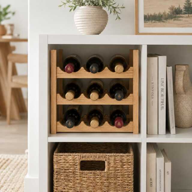 White Oak Angled Wave Wine Rack Insert For Ikea Kallax Modern Wooden Storage - image 1
