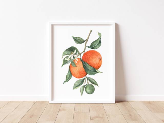 Orange Wall Art, Fruit Art Print, Watercolor Print - image 1