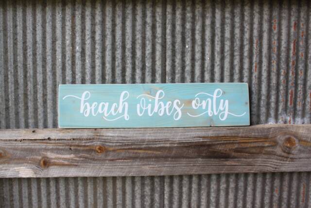 Beach Vibes Only Reclaimed Wood Sign - Coastal D??cor Wall Art Painted Wooden - image 1