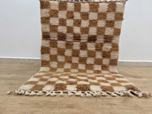 Brown Moroccan Checkered Rug 3x4.2 Ft , Rugs For Living Room Handmade Area Rugs Wool Berber - Beni Ourain - image 1