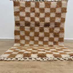 Brown Moroccan Checkered Rug 3x4.2 Ft , Rugs For Living Room Handmade Area Rugs Wool Berber - Beni Ourain - thumbnail 4