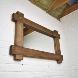 Wood Mirror - Crossed Ends Timber 10cm X 5cm Smooth Design Main Image Jacobean Chunky Driftwood Style Chic Dark - thumbnail 1
