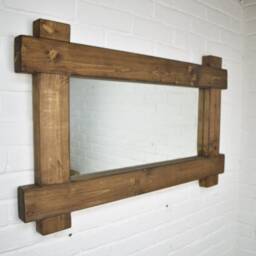 Wood Mirror - Crossed Ends Timber 10cm X 5cm Smooth Design Main Image Jacobean Chunky Driftwood Style Chic Dark - thumbnail 3