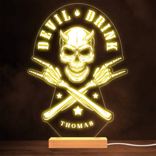 Rockstar Skull Devil Drink Stars Gothic Style Personalised Gift Lamp Night Light - image 1