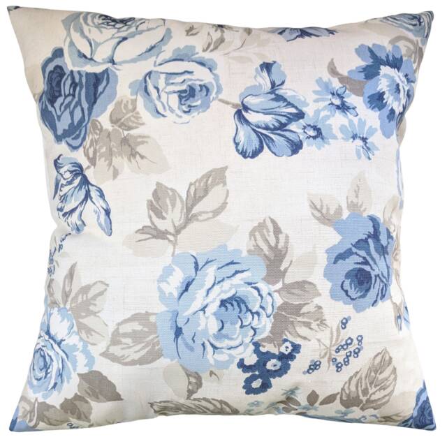 "Cushion Cover in Vintage Chambray Blue Roses 14"" 16"" 18"" 20"