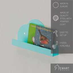 Nursery Bookshelf From Metal, Stainless Steel Kids Book Shelves, Turquoise Wall Mounted Shelf Ledge, Floating Cloud Form, Decor - thumbnail 2