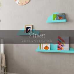 Nursery Bookshelf From Metal, Stainless Steel Kids Book Shelves, Turquoise Wall Mounted Shelf Ledge, Floating Cloud Form, Decor - thumbnail 4
