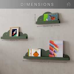 Nursery Bookshelf From Metal, Stainless Steel Kids Book Shelves, Turquoise Wall Mounted Shelf Ledge, Floating Cloud Form, Decor - thumbnail 3